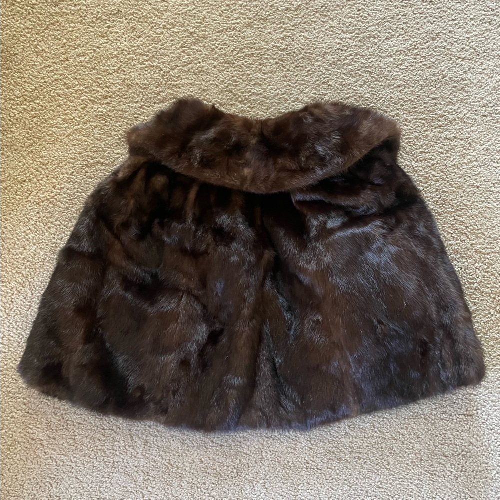 Vintage Brown Faux Fur Shawl Stole Cape Wrap Mob Wife Glam Evening OS